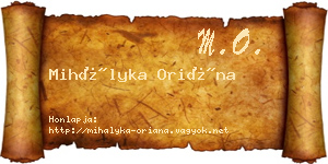 Mihályka Oriána névjegykártya